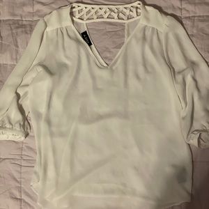v-neck white flowy shirt with key hole back